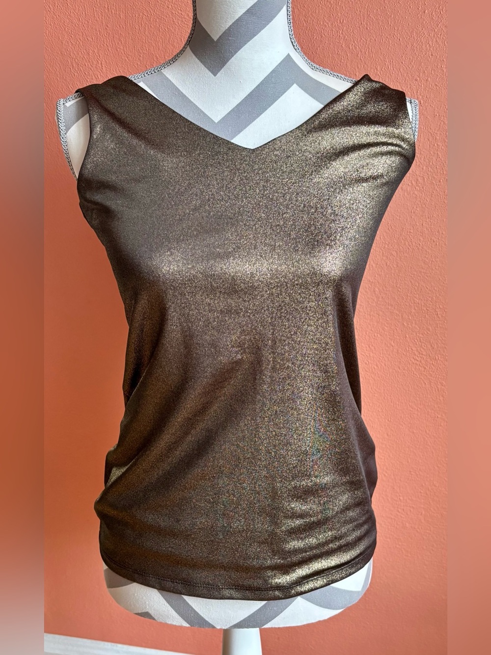 Cache Metallic Bronze V-Neck Tank Top
